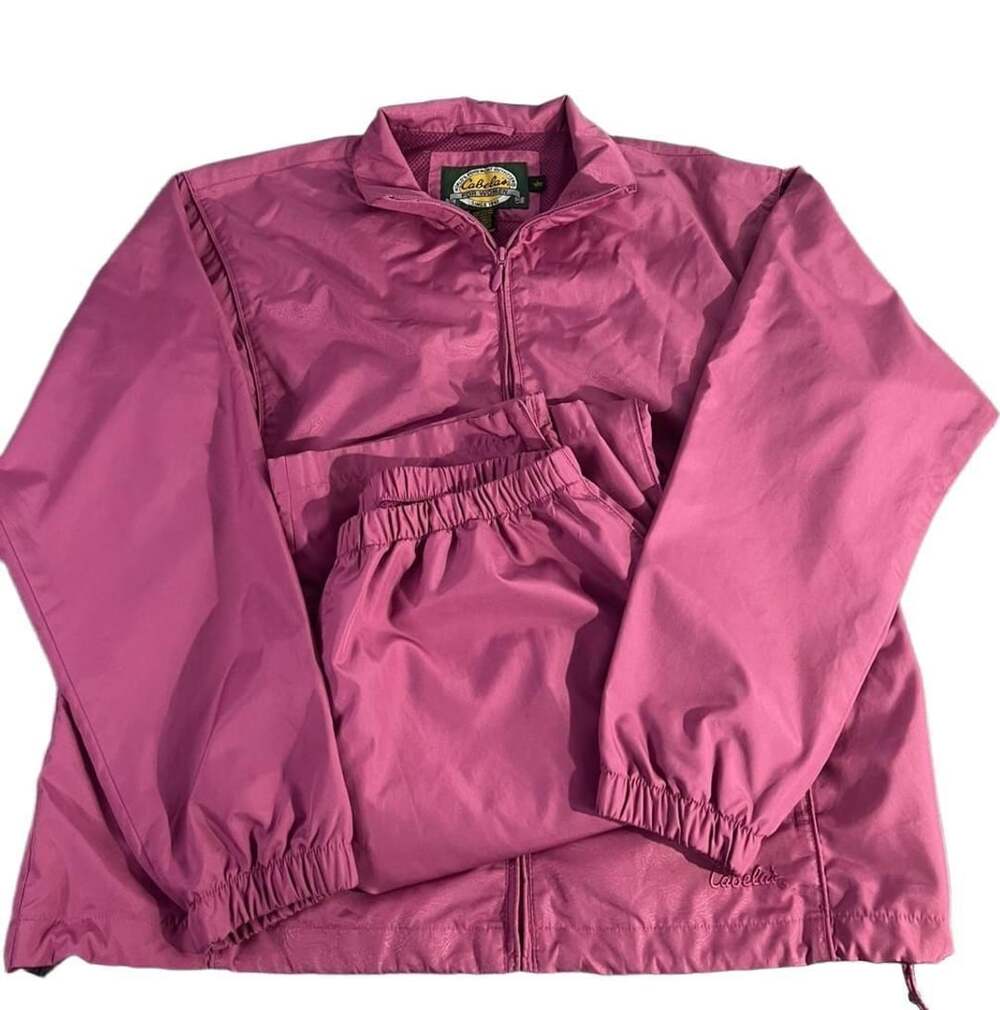 Cabelas Windbreaker Jacket And Pants Set Size L Reg Pink Mesh Lined